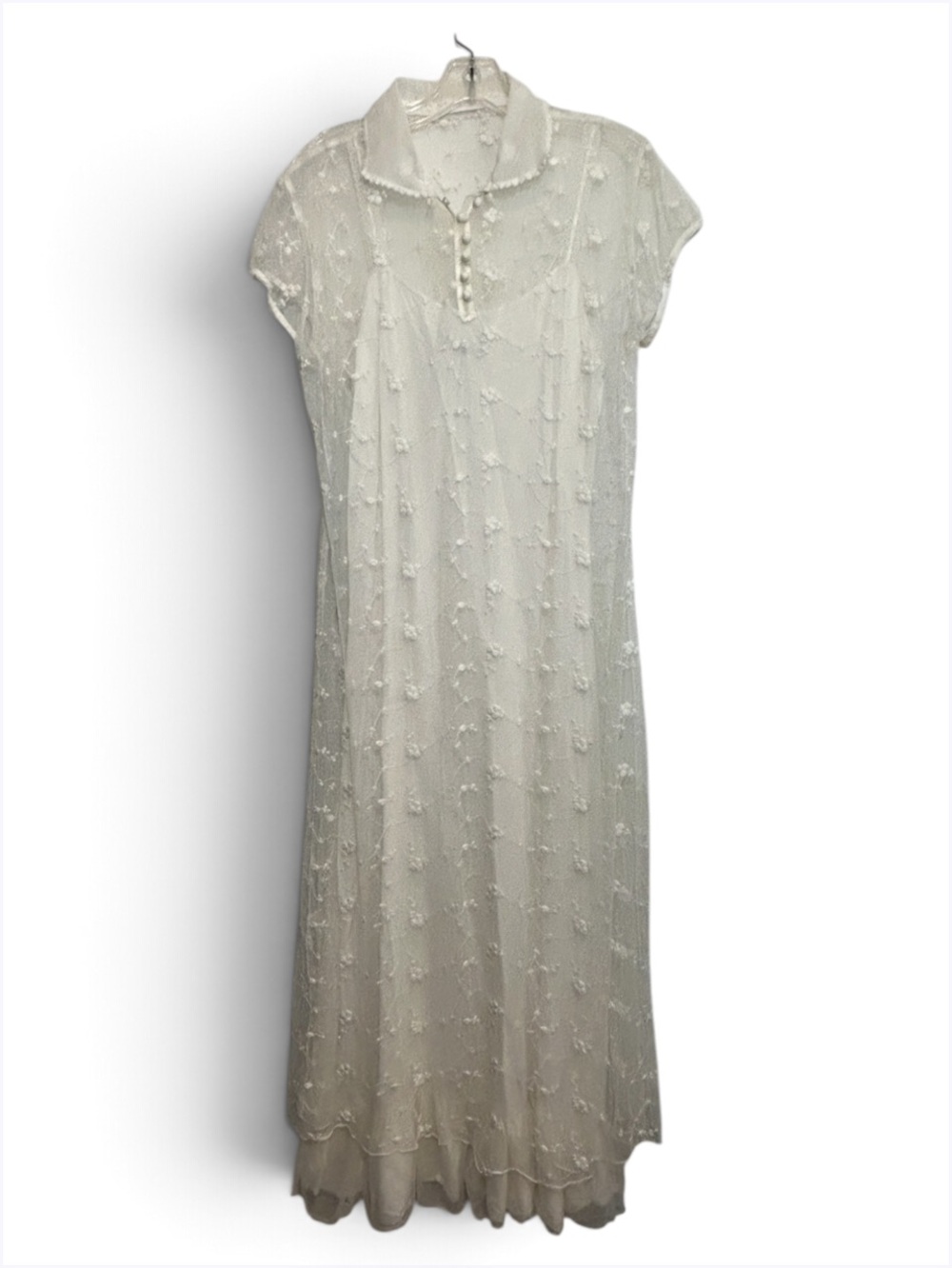 April Cornell off white petticoat tank Dress Prariecore boho large crochet mesh